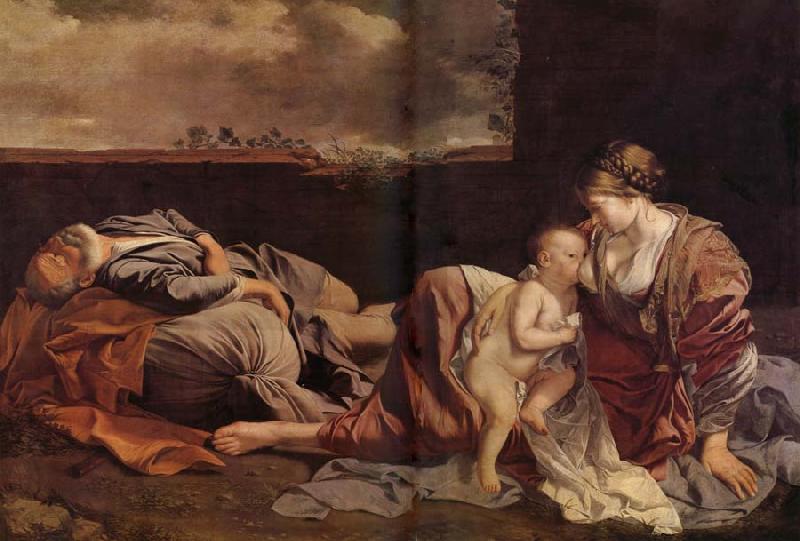 Orazio Gentileschi Le Repos de la Sainte Famille pendant la fuite en Egypte Sweden oil painting art